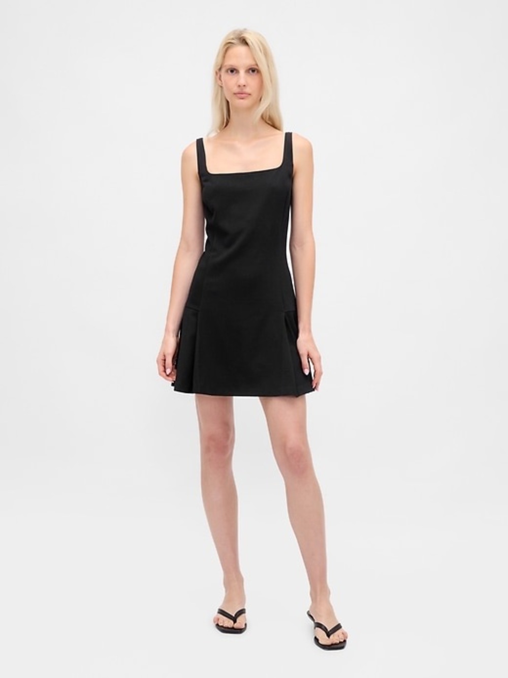 Gap Black Square-Neck Pleated Mini Dress | Size S | Quiet Luxury | NWT